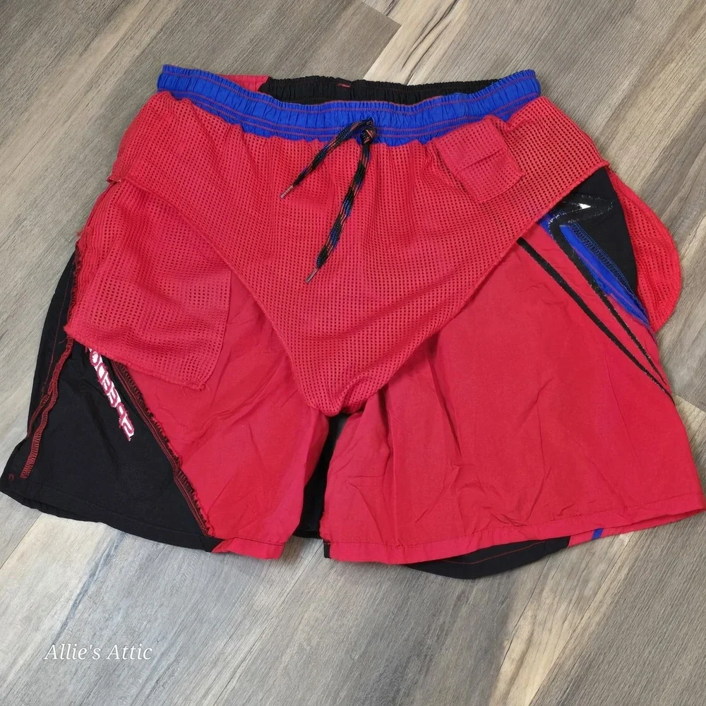 Speedo Swim Shorts Trunks Mens Red Black Blue Colorblock Vintage Retro 90s Large